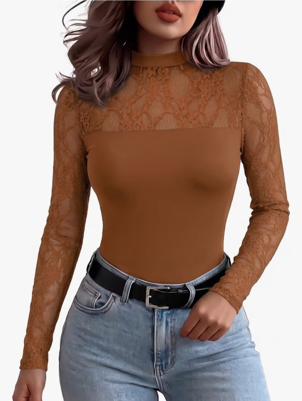 Long Sleeve Shirts for Women's Lace Tops Mesh Sheer Sexy Fall Blouses